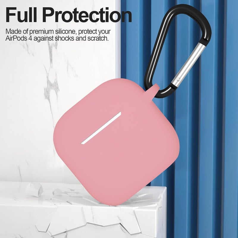 ATUAT Compatible with AirPods 4 Case Cover, Protective Silicone Skin Accessories with Keychain for Women Men for Apple AirPods 4th Generation Case(2024), Front LED Visible, Bean Pink - Image 2